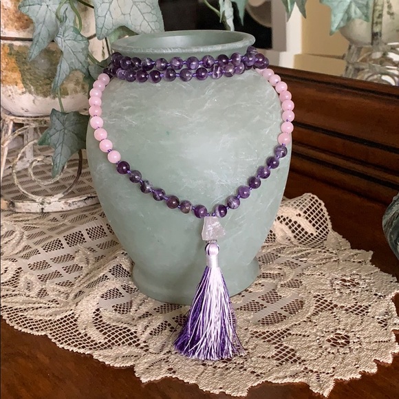 Purple and Pink Beaded Necklace with Tassel - Picture 4 of 7